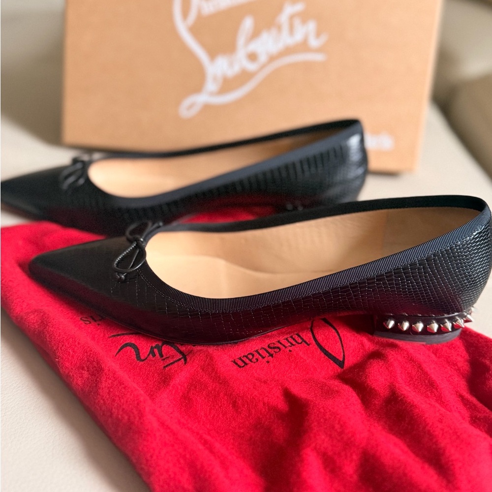 Christian Louboutin Hall Printed Leather Ballet Flats with Heel Studs - Size 8
